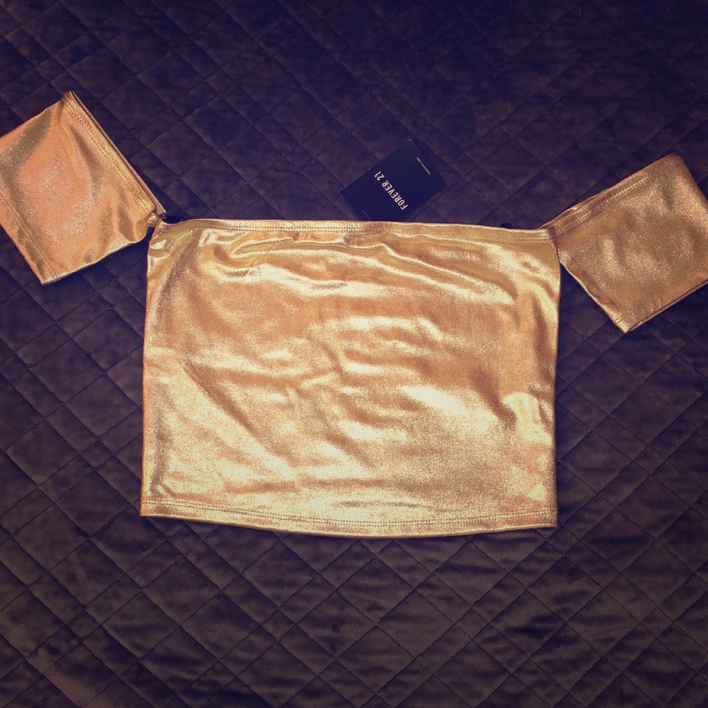 Gold Lamé Off the Shoulder Crop NWT Medium